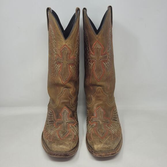 Pecos Bill Boots Mens 9D Brown Leather Square Toe Western Cowboy Cross - Picture 6 of 13